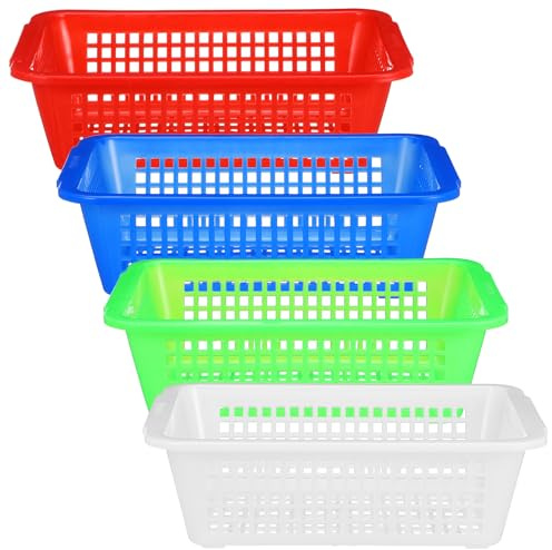 IDEANATEGRATE Cestas de Drenaje Rectangulares 4 Piezas Abs Multicolor para Cocina y Oficina, Colador Multifuncional para Frutas y Verduras, Organizador Práctico de Almacenamiento en Hogar