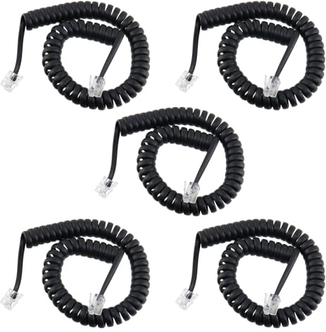 Pastlla Cavo per cornetta telefonica, cavo per telefono fisso, RJ9/RJ10/RJ22 4P4C, lunghezza a spirale, lunghezza da 0,5 a 1,8 m, non arrotolato (confezione da 5)