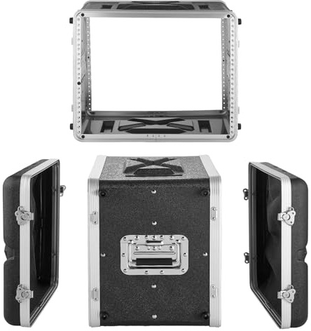 VEVOR Maleta para Rack 8U Profundidad de 310 mm, Caja de Soporte de Sonido con Construcción ABS, Cierres Empotrados, Carcasa para Audio, Cubierta Frontal y Trasera Desmontables, para Amplificador