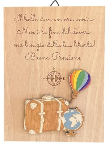 Generico Regalo Pensione Collega Uomo e Donna - Quadretto Decorativo in Legno, Regalo Pensionamento Originale, Targhetta da Appoggio o Muro Artigianale Italiana (Pensione)