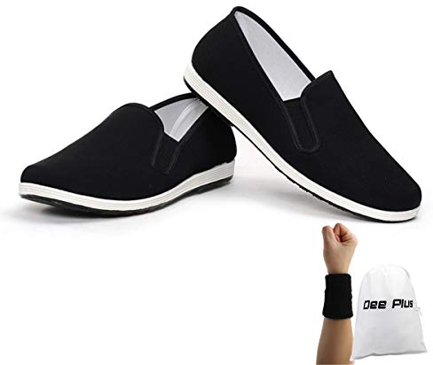 Dee Plus Tai Chi Kung Fu Schuhe, Herren Kampfsportschuhe Damen Kung Fu Schuhe Tai Chi Slippers, Chinesische Traditionelle Peking-Stil, Gummisohle Unisex Schwarz mit Handgelenkstütze (45 EU)