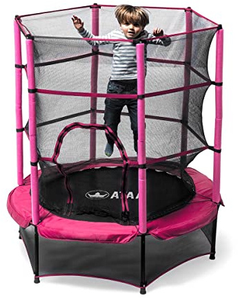 Kindertrampolin ATAA 140 - Rosa - Trampolin für Jungen und Mädchen mit Sicherheitsnetz, ideal für drinnen und draußen