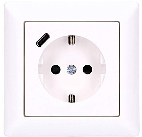 Jung SCHUKO USB-Steckdose Typ C (max. 3A) Komplett-Set Serie AS: Steckdose A152018CWW und 1-fach Rahmen AS581WW Alpinweiß