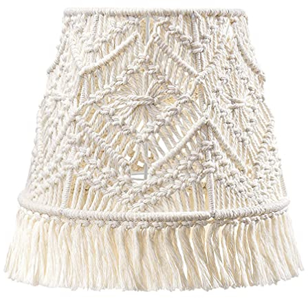 SOLUSTRE Makramee Stoff Pendelleuchte Lampenschirm Boho Deko Lampe Stoffschirm Textilschirm für Deckenleuchte Kronleuchter Tischlampe Wandlampe Stehlampe Wohnzimmer Schlafzimmer Landhaus Dekoration