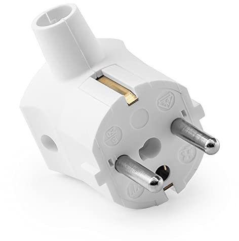 Schutzkontakt-Stecker aus Thermoplast, Schuko Winkelstecker mit Knickschutz, weiß