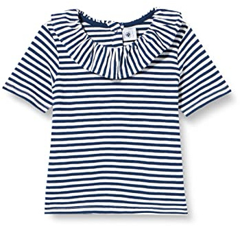Petit Bateau Bébé Fille A06zv Blouse Manche Courte, Bleu Medieval / Blanc Marshmallow, 12 Mois EU