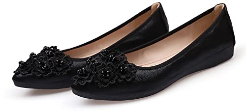 Aoikoy Women's Ballet Flats Foldable Casual Sparkly Rhinestone Wedding Ballerina Shoes Comfort Slip on Walking Flat Shoes, A6 Black