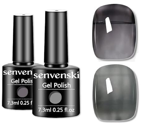 Senvenski Jelly Black Gel Nail Polish Kit - Clear Grey Charcoal Translucent Colours with Milky Sheer Finish | Vegan UV/LED Nail Art Kit Gift for Women Manicure Salon DIY(CS2-008)