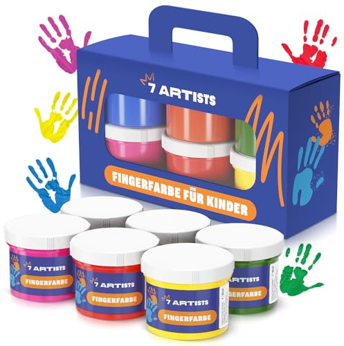 7 Artists 6er Gouache Kinder Malset, Fingermalfarben für Kinder Ungiftig 6 x 60ml - Auswaschbare Fingerfarben Ungiftig | Fingerfarben für Malen ab 1 Jahr