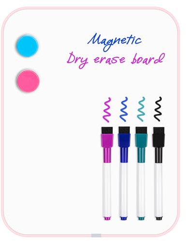 VUSIGN Liten magnetisk whiteboard 22 x 28 cm – mini whiteboard för vägg, kylskåp och skåp – inkluderar markörer, magneter och monteringssats – perfekt för barn, studenter, hem, kontor, rosa