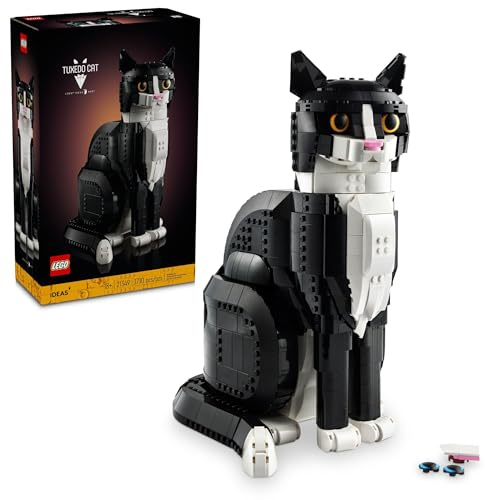 Lego Ideas 21349 Schwarz-weiße Katze, Wohnaccessoire, Geschenkidee für Tierliebhaber und Katzenfreunde, Sammlermodell, kreative Aktivität, Bausatz für Erwachsene