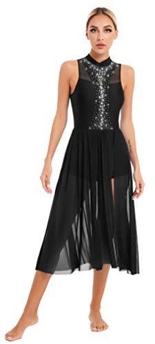 Freebily Abito da Ballo per Donna Latino Americano Vestito da Ballo Valzer Tango Balletto Leotard Body Ginnastica Abito da Danza Classica Lirica Costume da Competizione Nero M
