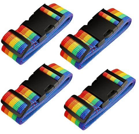 Ghope 4 Stück Koffergurt Set Inkl. 2 Namensschildern, Gepäckband besonders auffällig, rutschfest Einstellbare Kofferbänder Lang Gepäckgurt Luggage Strap Gurtband für Koffer & Gepäck Taschen