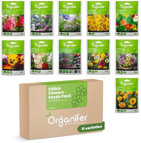Confezione Di Semi Di Fiori Commestibili - Semi Di Nasturzio - Piante Commestibili - Semi Di Fiordaliso - Semi Di Fiori Commestibili - Giardino Commestibile - 11 Varietà - Organifer