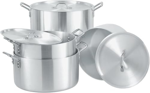 4PC Cookware Set Stock Pot with Lids 16L - 20L - 25L - 30 litres Double Handle Saucepan Large Cooking Pan Casserole Deep Stew Pot Commercial Catering