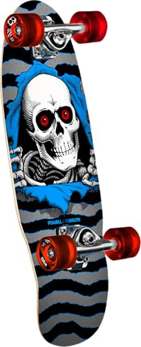 Powell Peralta Micro Mini Ripper Skateboard Cruiser Complete, Silver/Blue, 7.5 x 24