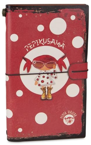 PEPITA VIAJERA Cuaderno de Viaje Pepikusama, Rojo con Lunares, con Dos Libretas Lisa y Rayada,Portadocumentos y Tarjetero,Regalo para Mujer creativa y viajera,Diario escribir y dibujar,26x12 cm