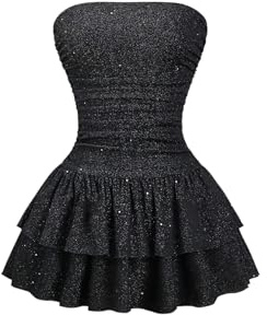 SweatyRocks Robe bandeau pour femme - Robe d'été à paillettes - Robe de fête - Robe dos nu avec volants - Mini robe à épaules dénudées