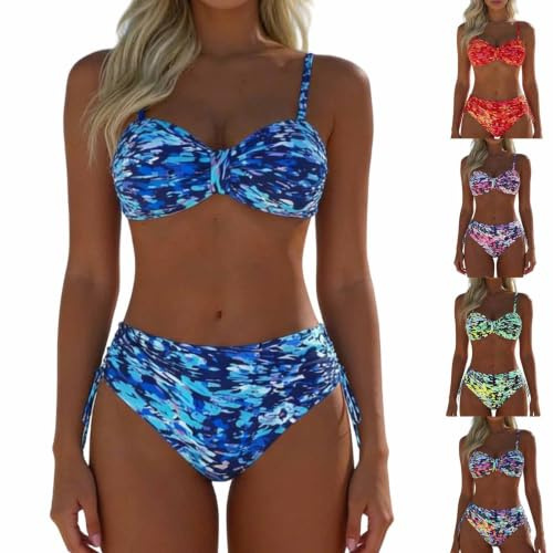 Womens Bikini Sets High Waisted Tummy Control Bikinis Two Piece Swimsuits | Printed Padded Push up Swimwear Sexy Triangle Bikinis Casual Beach Wear for Summer Ladies UK Sweetheart Neck Swimming Costume