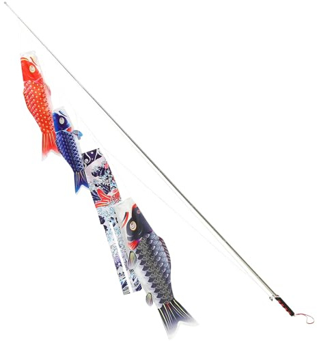 PACKOVE Manga de Viento para Peces al Aire Libre Estilo Japonés Material de Satén y Metal, Decoración Colgante Práctica y Elegante para Jardín y Terraza Exterior