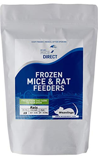 MiceDirect 15 Weanling Rats: Pack of Frozen Weanling Feeder Rats - Food for Corn Snakes, Ball Pythons, Lizards and Other Pet Reptiles - Freshest Snake Feed Supplies