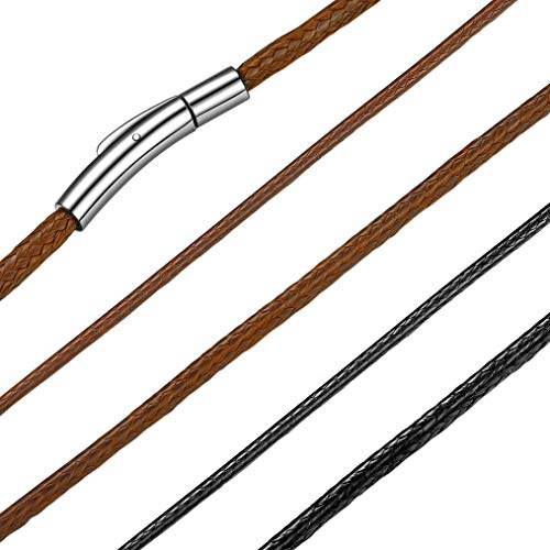 Bandmax Collar Cordones Trenzados 2mm 50cm de Hombre, Colgante Eslabones Cuero Sintentico Color Marron
