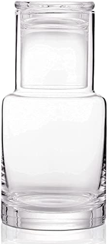 Bedside Carafe and Glass Set, Use Tumbler as Lid Night Water Carafe for Nightstand, Mouthwash Dispenser Pitcher with Glass Cup for Keeps Water Clean in Bedroom, Bathroom, or Kitchen