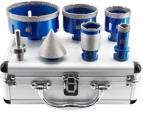 BRSCHNITT Juego de Brocas Diamante - 20/35/50/68/100mm+50mm Brocas Chaflán Biselado+Hexagonal Adaptador Para Porcelanico Baldosa Cerámica Mármol Granito