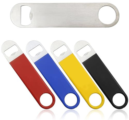 Confezione da 5 apribottiglie piatti in acciaio inox, apribottiglie per birra soda, apribottiglie barista, entrambe le estremità disponibili, adatto per cucina, ristorante, bar