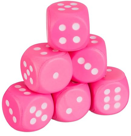 Relaxdays Dadi Giganti Gommapiuma, Set da 6 Cubi in Spugna, Giocattolo per Bambini, Morbidi, HLP: 7,5x7,5x7,5 cm, Rosa