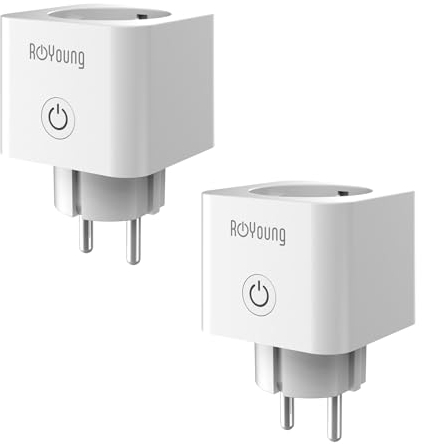 ROYOUNG WLAN Steckdose 2er Pack Smart Home Plug 16A 2,4GHz mit Strommessung kompatibel mit Alexa/Google Home, Stromverbrauch Messen, Sprachsteuerung, APP Fernsteuerung