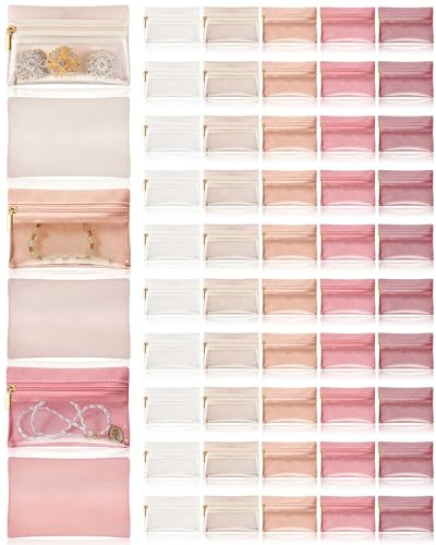 Uiifan 50 Pcs Travel Jewelry Bag Flannel Pouch Portable Organizer Zipper Pocket