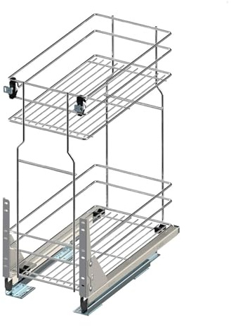 woplus Unterschrankauszug Auszugsunterschrank Schrankauszug mit Softclose Küchenauszug 2 Etage Chrome Vollauszug Bodenmontage (Möbel 200mm)