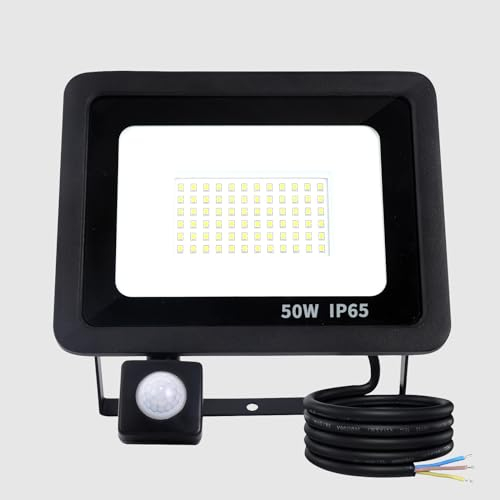 Mille Lucciole LED Strahler mit Bewegungsmelder Außen,50W Strahler mit bewegungsmelder Aussen,LED Strahler mit Bewegungsmelder 5000LM,LED Strahler IP65 Wasserfest 6500K Kaltweiß【1 Stück Schwarz】
