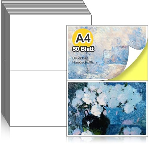 Papier Autocollant Imprimante A4 50 Feuilles Etiquettes Autocollantes Feuille Autocollante 2 Étiquettes par Feuille 148,5 x 210 mm (A5) pour Imprimantes Laser et Jet d'encre