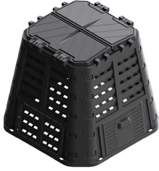 Gecheer Compostiera da Giardino Nera 93,3x93,3x80 cm 480 L,Composter,Contenitore per Compost da Esterni,Bidone per Compost,Raccogli Rifiuti da Giardino,Foglie,Erbacce,P146276