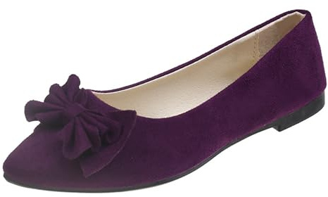 Ballerinas Women's Loafer Flat Shoes Dress Shoes Wedding Shoes Elegant and Comfortable Ballet Shoes with Bows Balerina Shoes Women's Shoes Non-Slip Low Shoes Bridal Shoes Pumps, purple, 8