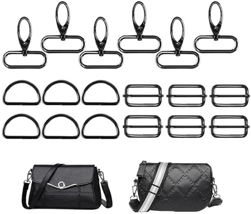Yuaiosn 18 Stück Taschenzubehör zum Nähen, Metall Schiebeschnalle, D Ringe, Karabinerhaken mit Drehgelenk, Drehgelenk Taschenkarabiner Set für DIY Taschengurte, Basteln