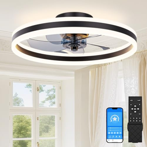 SUNKENET 50cm Ceiling Fan with Light with Remote, Ceiling Fan Light, Black