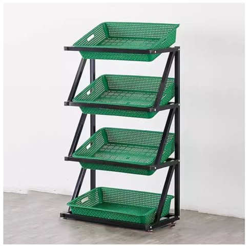 Marknadshylla med 4/5 hyllor – grön frukt- och grönsaksställning, kökschips och matställ, för drycker, bröd, frukt och grönsaker, 65 x 35 x 120 cm