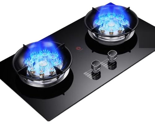 Cuisinière À Gaz À Double Brûleur, Cuisinière Encastrée De Table En Verre Trempé, Tête De Poêle Wok Haute Puissance De 5,2 KW Avec Protection Anti-extinction(LPG)