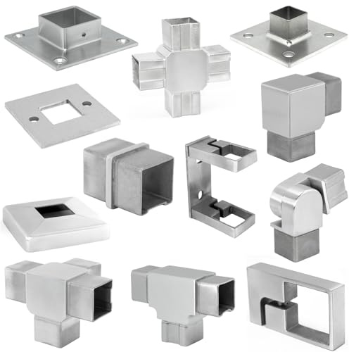 PRIOstahl Ancla de pared con brida de montaje para poste, soporte para poste, soporte de poste, anclaje de poste x 1 pieza Ø 40 x 40 x 2 mm para tubos cuadrados, construcción de barandillas, escalera