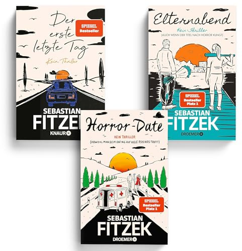 Sebastian Fitzek „Kein Thriller“ Bücher Set – 3 Bestseller Romane: Horror-Date (neu Erscheinung), Elternabend & Der erste letzte Tag - Humorvolle Bücher + exklusivem Design-Lesezeichen