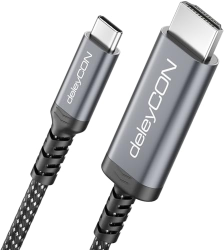 deleyCON 2m Câble USB‑C vers HDMI - 4K UHD 60Hz - Aluminium, Tressé - pour Moniteur/TV/Projecteur HDMI - Compatible Thunderbolt 3/4, iPhone 17/16/15, MacBook, iPad Pro/Air, Galaxy S25/S24