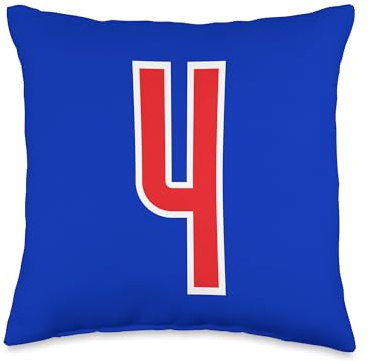 White Red Number 4 Throw Pillow