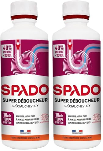 SPADO - Super déboucheur cheveux - Gel concentré - bouchons tenaces et eau stagnante -Spécial cheveux - action dès 10min - compatible canalisations et fosses septiques - 500 ML - Fabriqué en France