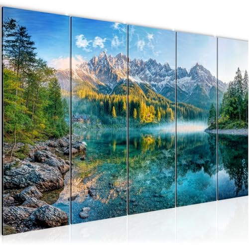 Runa Art Cuadro XXL Paisaje Salón Dormitorio Oficina 200l x 80an cm Montañas 5 Piezas - Made in Germany - 059555a