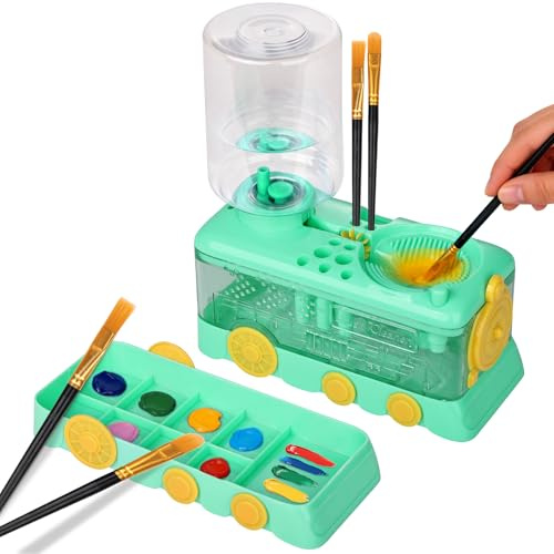 Foyucool Limpiador de Pinceles, con 10 Pinceles, Verde | Kit de Enjuague de Brochas para Acrílico y Acuarela, para Acrílico, Acuarela y Base de Agua