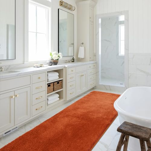 SOANNY Bath Mat Runner Rug, Non Slip Absorbent, Orange, 60x120cm | Large Shower Tub Rug, Soft Plush, Machine Washable, Absorbent Floor for Bathroom Hallway Kitchen Entryway Laundry Bedside