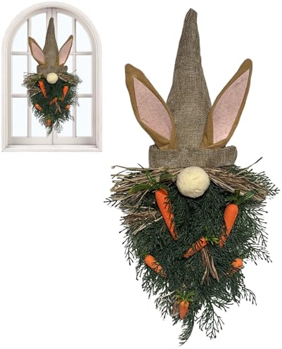Corona di Pasqua primaverile | Ghirlanda artificiale da 53 cm in stile rustico - Corona primaverile con coniglio pasquale - per feste di vacanza, casa, cucina, e matrimoni